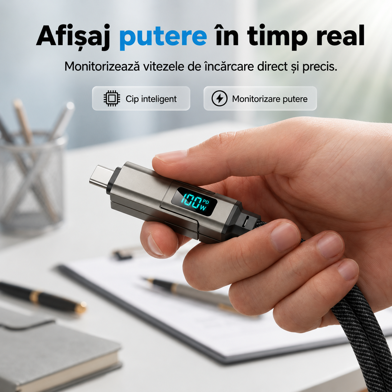 Cablu Multifuncțional 4 în 1 cu Afișaj Digital și Încărcare Rapidă