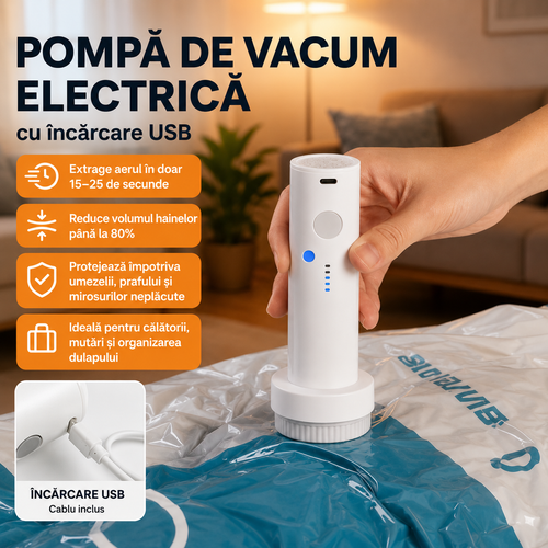 Pompa Electrică de Vid pentru Saci Vacuum + cablu de incarcare